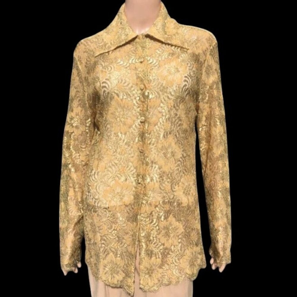ICEBERG Rare Gold Lacey Button-Up Shirt Nylon Jacket Italy Size 44 L XL